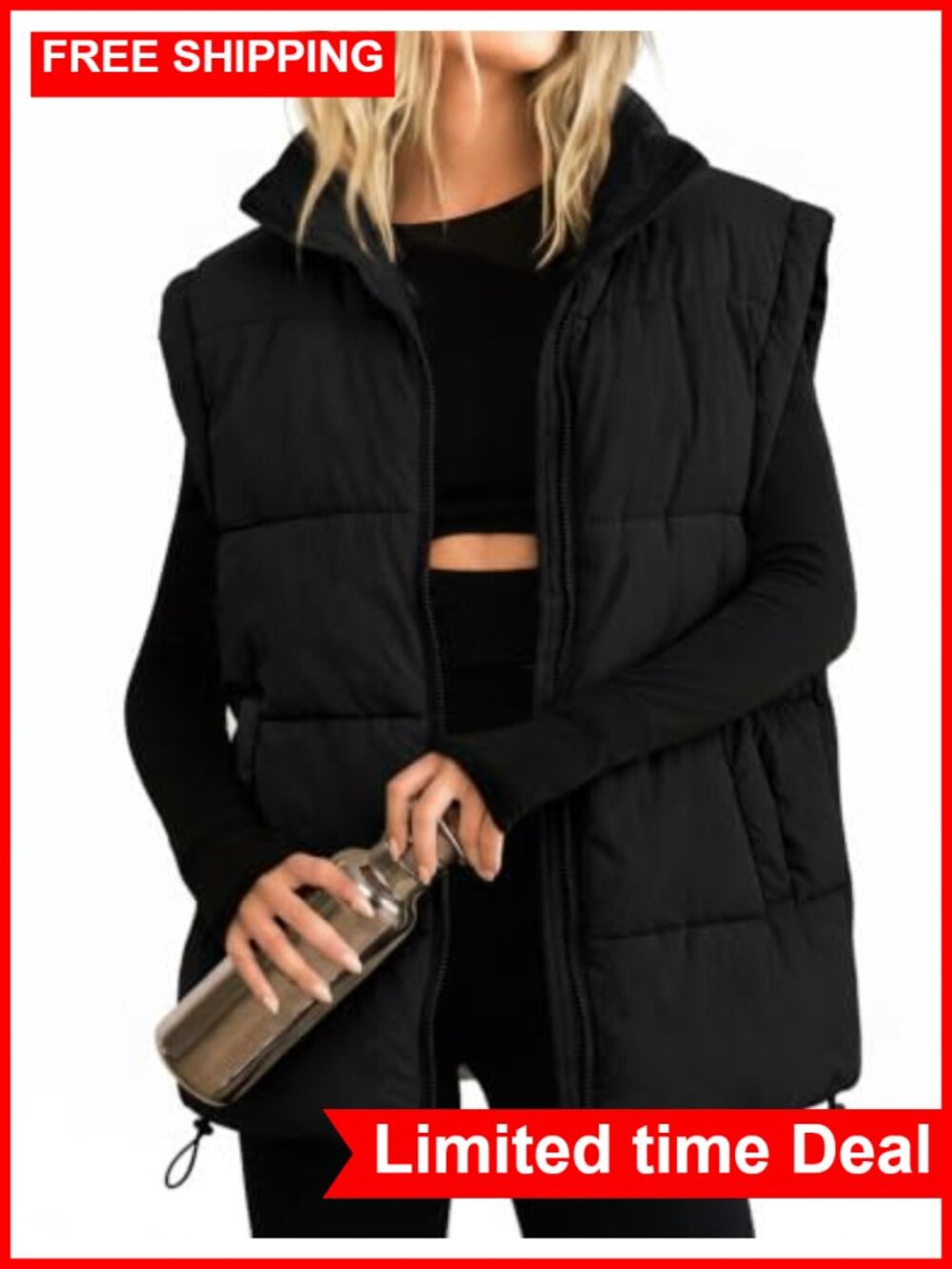 Women's Zip Up Puffer Vest Stand Collar Sleeveless Padded Jacket Coat